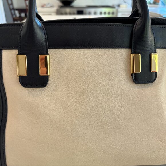 CHLOE  Calfskin Medium Alice Satchel Husky White and Black - Picture 12 of 15